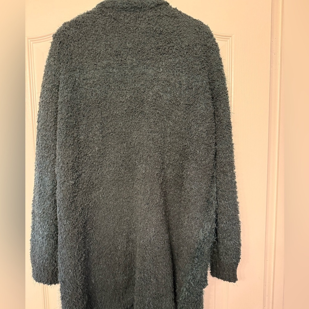 Skies Are Blue Cozy Dark Green Button-Up 3/4 Length Long Cardigan - Picture 9 of 10